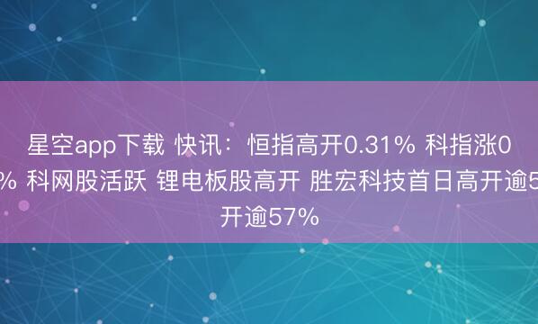 星空app下载 快讯：恒指高开0.31% 科指涨0.53% 科网股活跃 锂电板股高开 胜宏科技首日高开逾57%